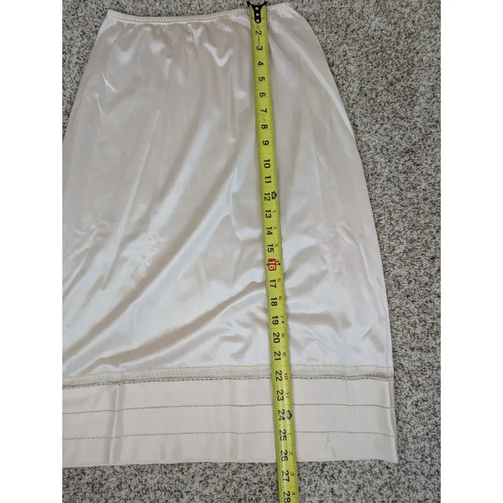 Vintage Beige Nylon with Satin Lace Trim Half Slip Lorraine Small Tall Coquette